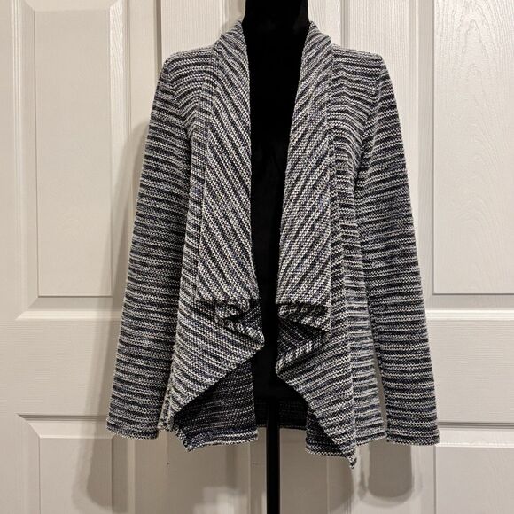 Tommy Hilfiger Women's Knit Blue White Open Front Drape Cardigan Sweater Size S - Picture 1 of 16